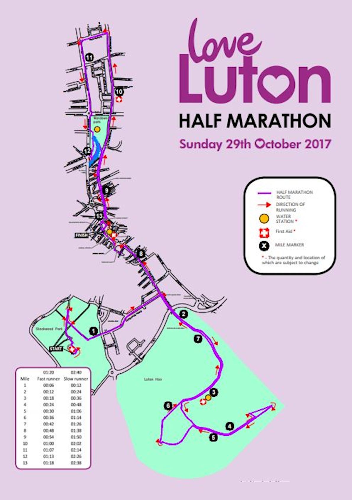 Love Luton half Marathon Route Map