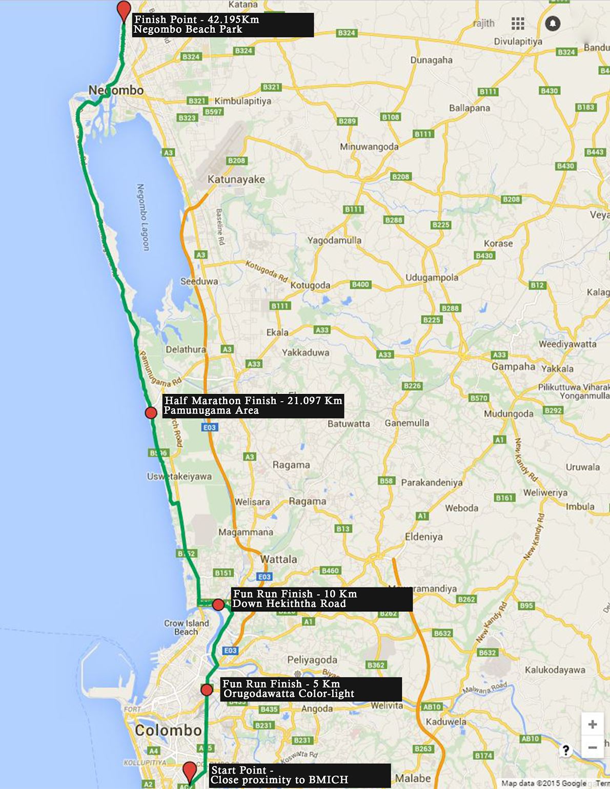 LSR Colombo Marathon Routenkarte