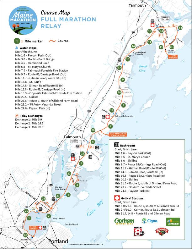 Gorham Savings Bank Maine Marathon, Half Marathon & Relay Routenkarte