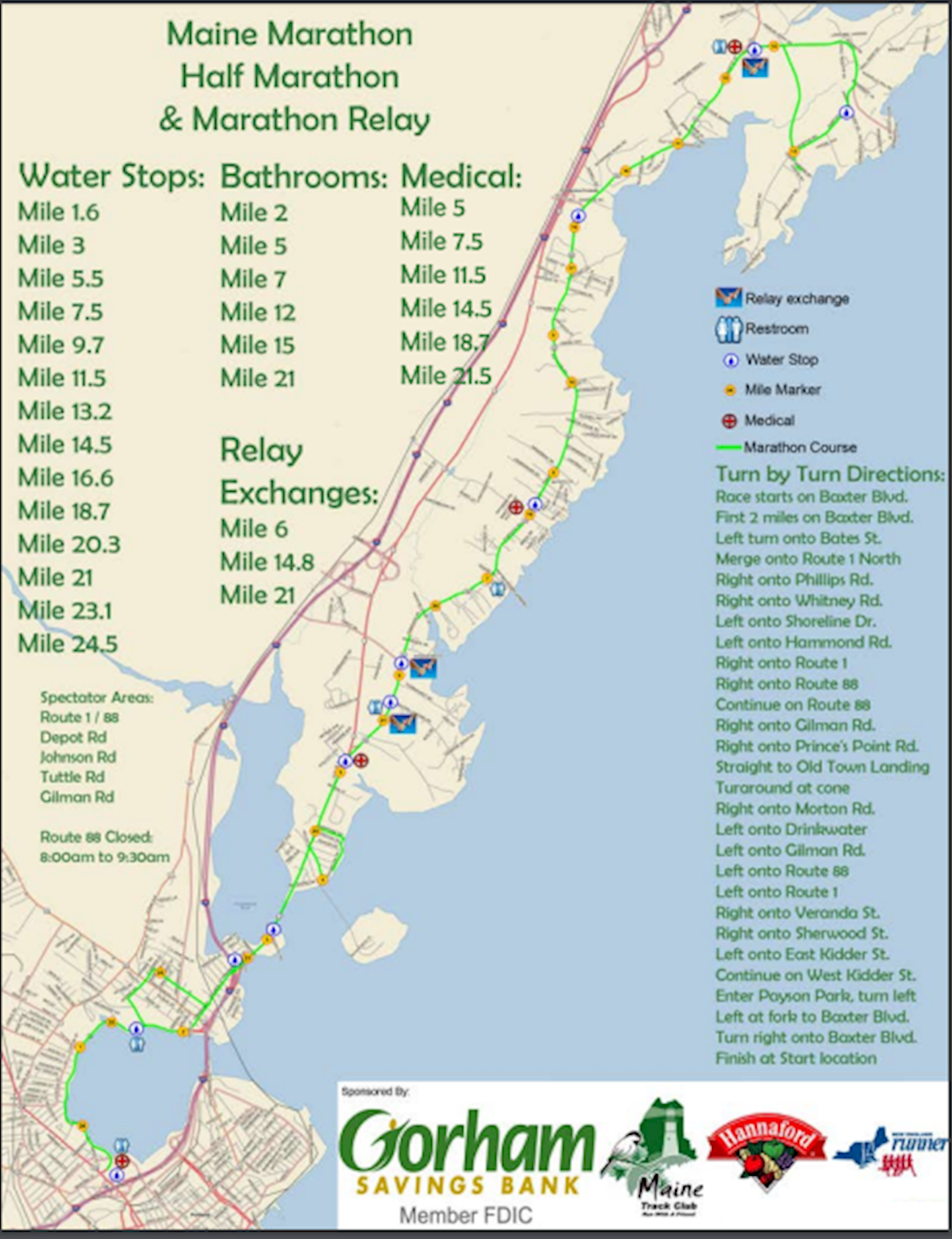 Gorham Savings Bank Maine Marathon Mappa del percorso