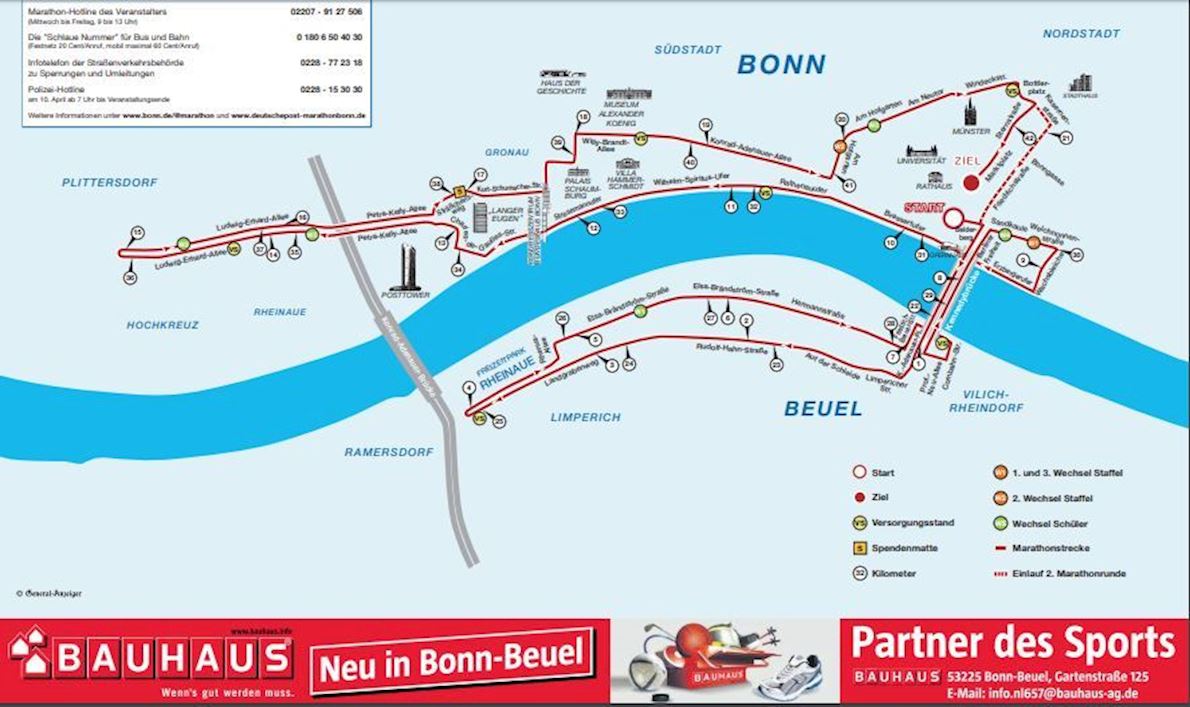Deutsche Post Marathon Bonn Routenkarte