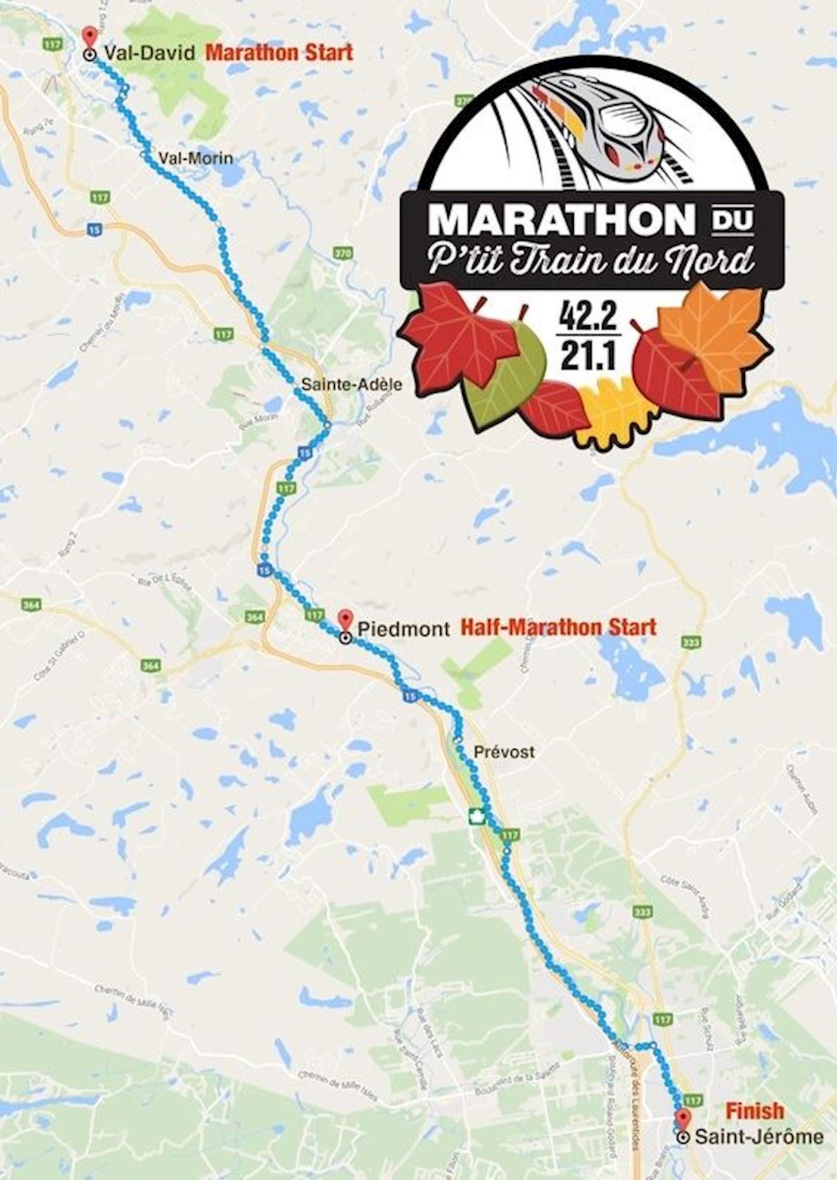 Marathon du P'tit Train du Nord Route Map