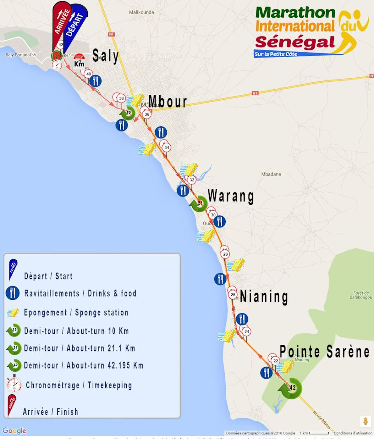 Marathon International du Sénégal Routenkarte