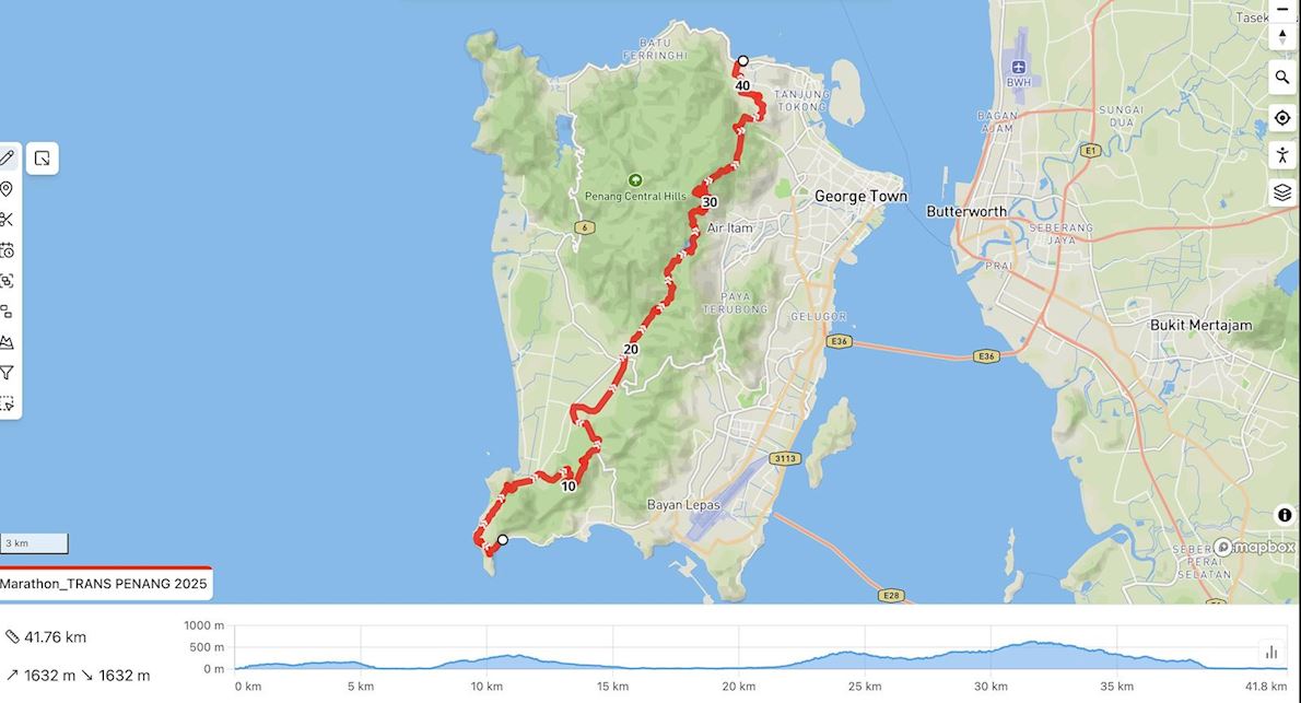 Travis Hegel Marathon du Trans Penang Routenkarte