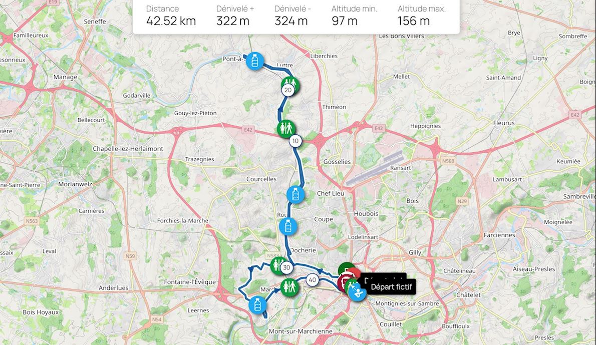 Marathon International de Charleroi Métropole  Mappa del percorso