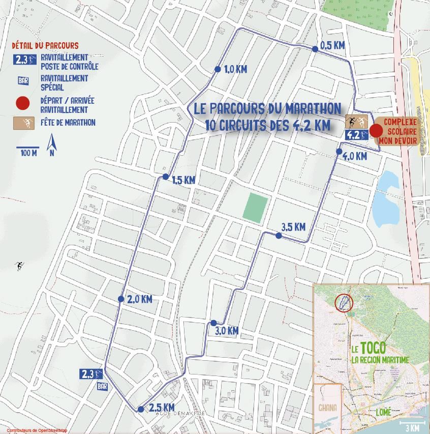 Marathon International du Togo, Lomé, Togo Route Map