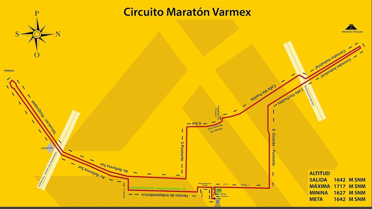 Maraton Varmex Tehuacan Routenkarte
