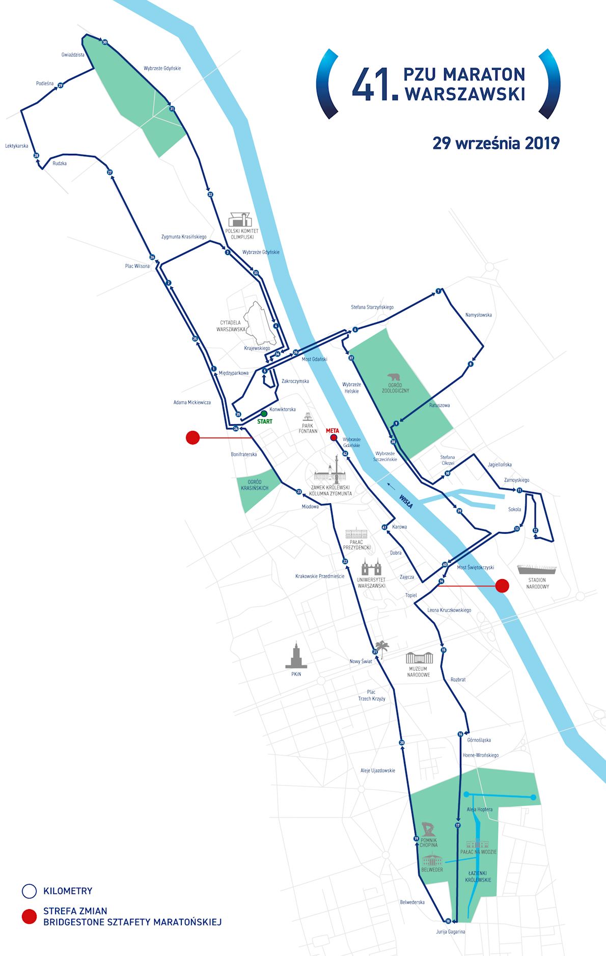 PZU Warsaw Marathon Route Map