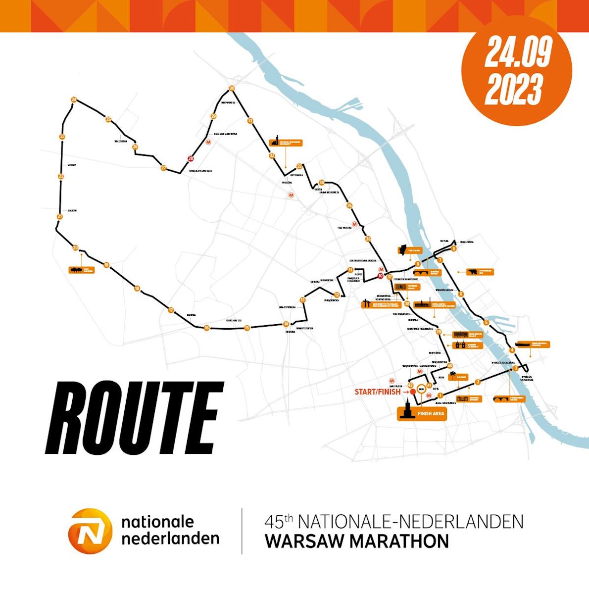 PZU Warsaw Marathon Routenkarte