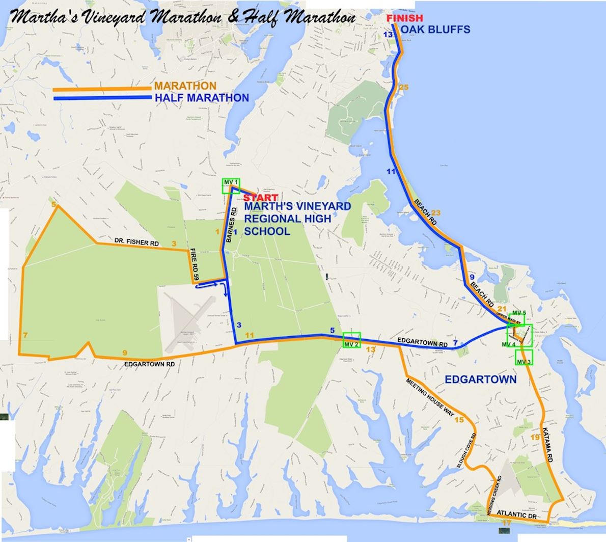 Martha's Vineyard Marathon & Half Marathon Routenkarte