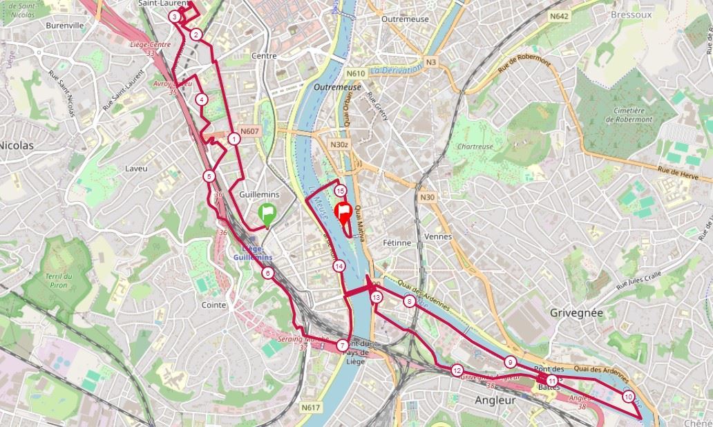 Ethias 15km Liège Métropole 路线图