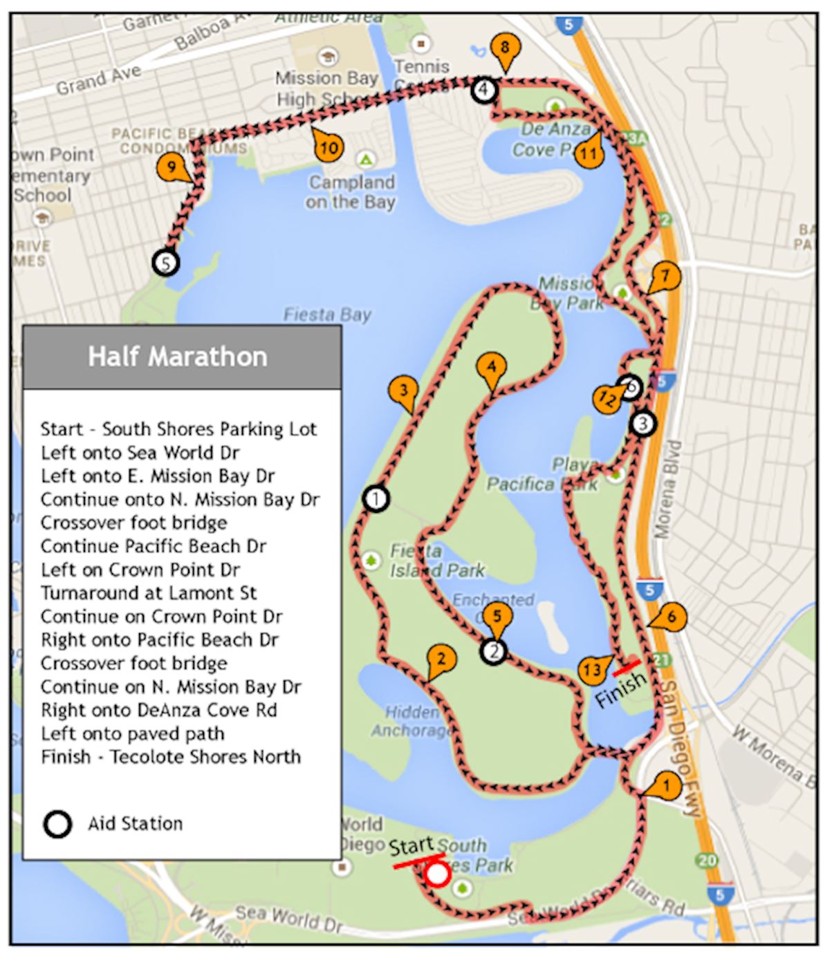 Mermaid Half Marathon San Diego Mappa del percorso