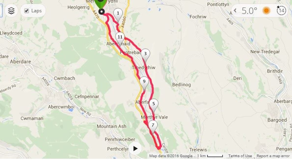 Merthyr Tydfil Half Marathon Route Map