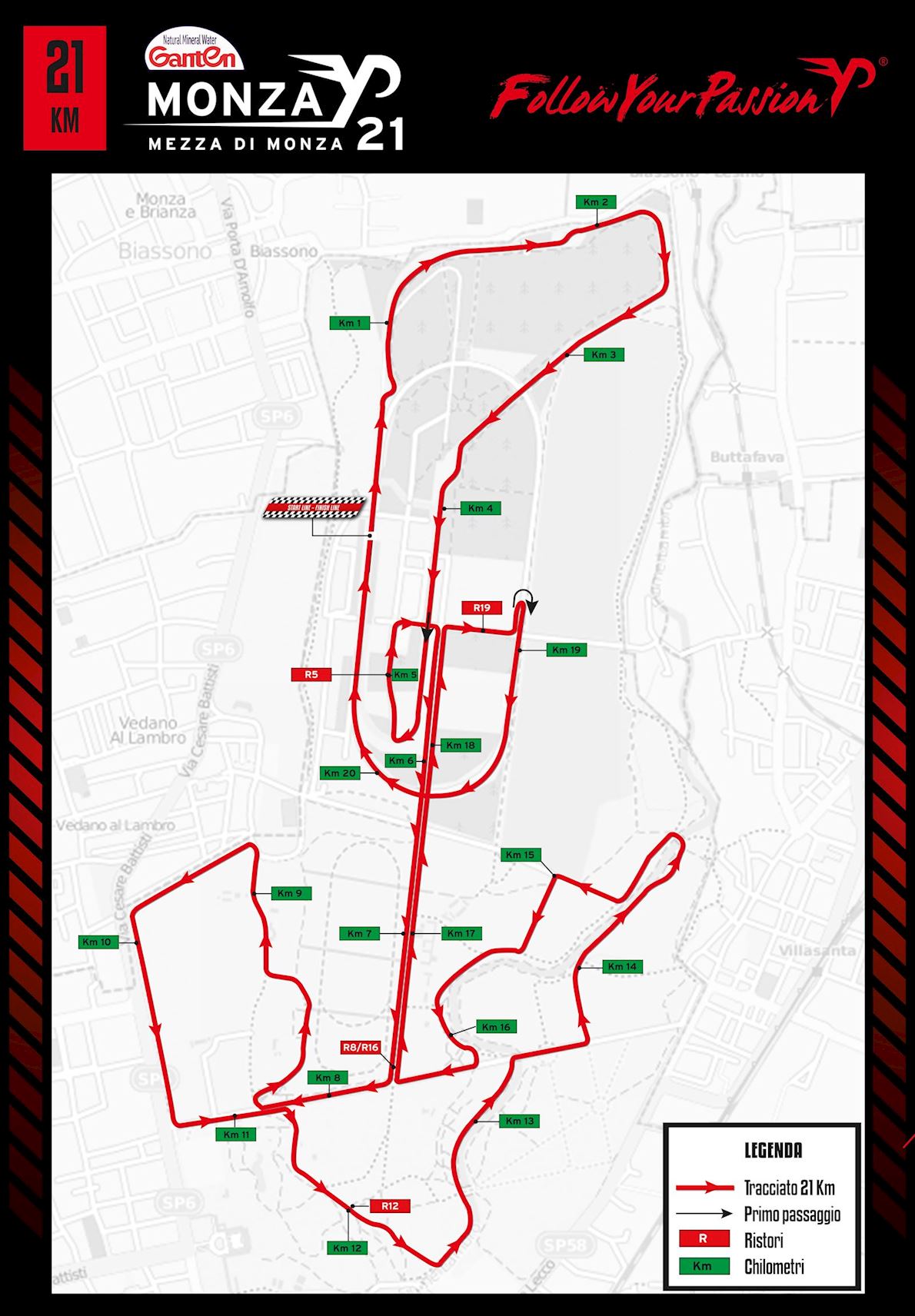 Monza21 Half Marathon Mappa del percorso