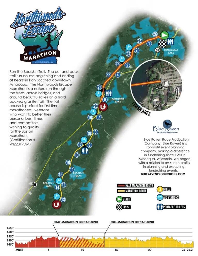 Minocqua Northwoods Escape Marathon Mappa del percorso
