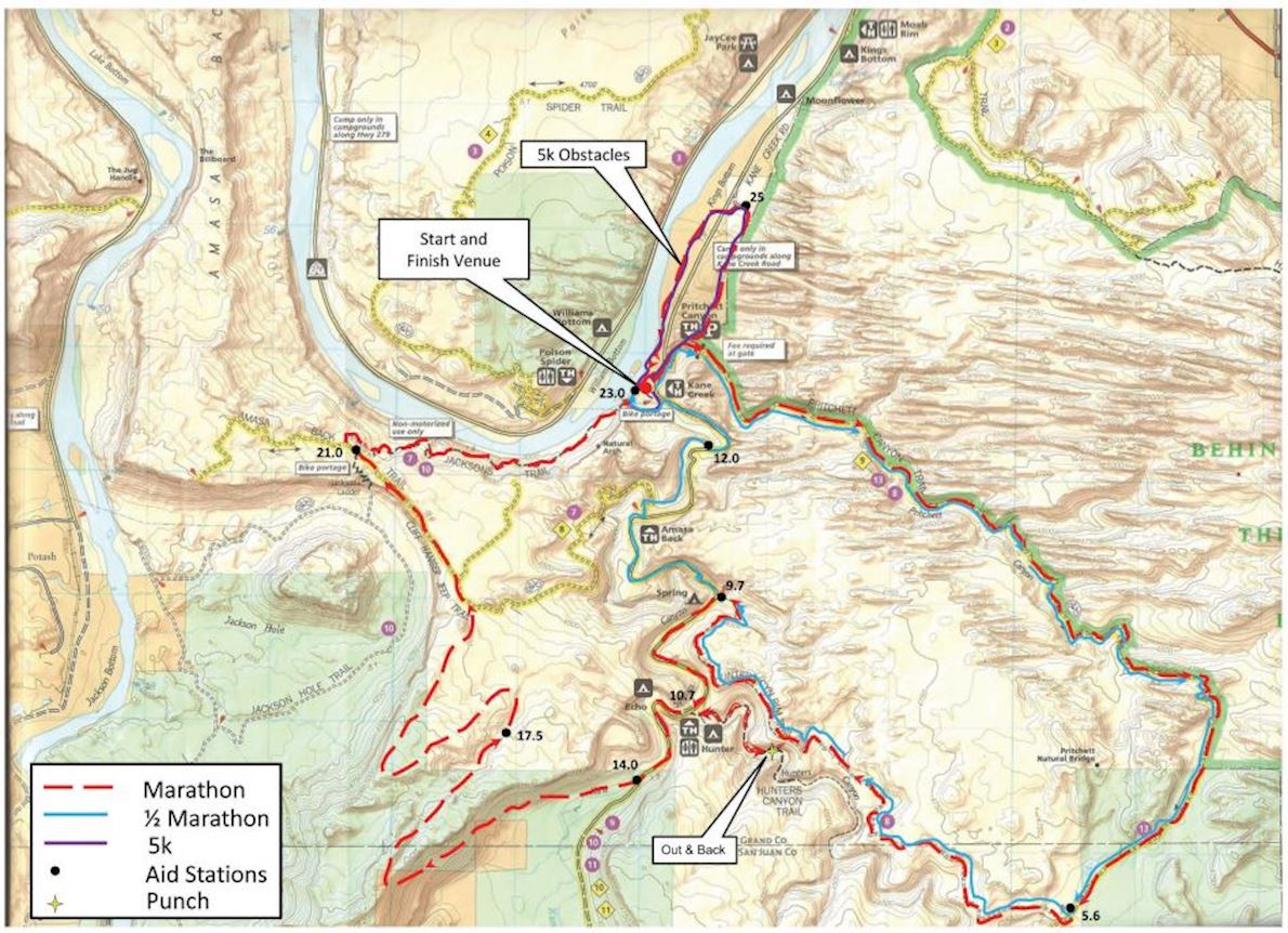 Moab Trail Marathon, Half Marathon & 5K Adventure Run Route Map