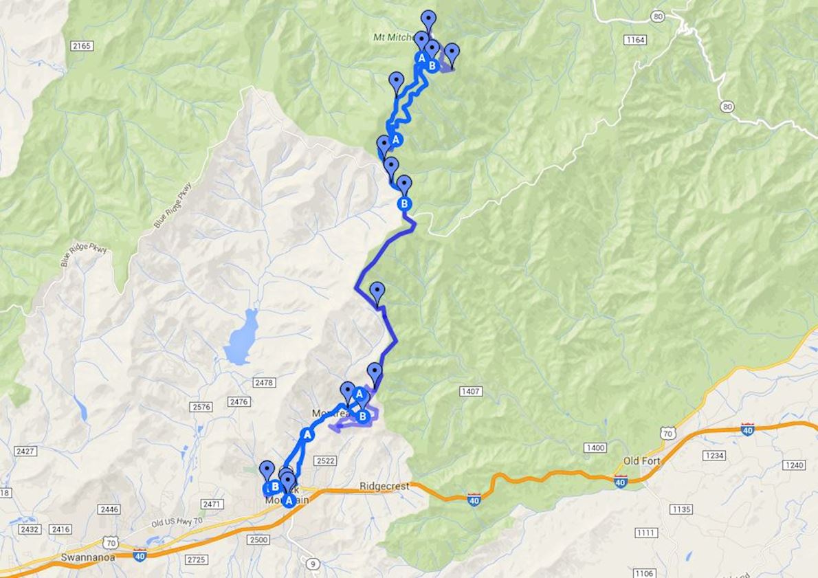 Mount Mitchell Challenge Routenkarte