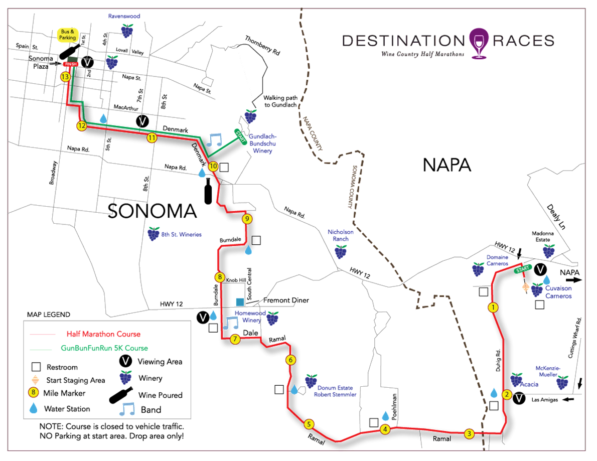 Napa-to-Sonoma Wine Country Half Marathon 路线图