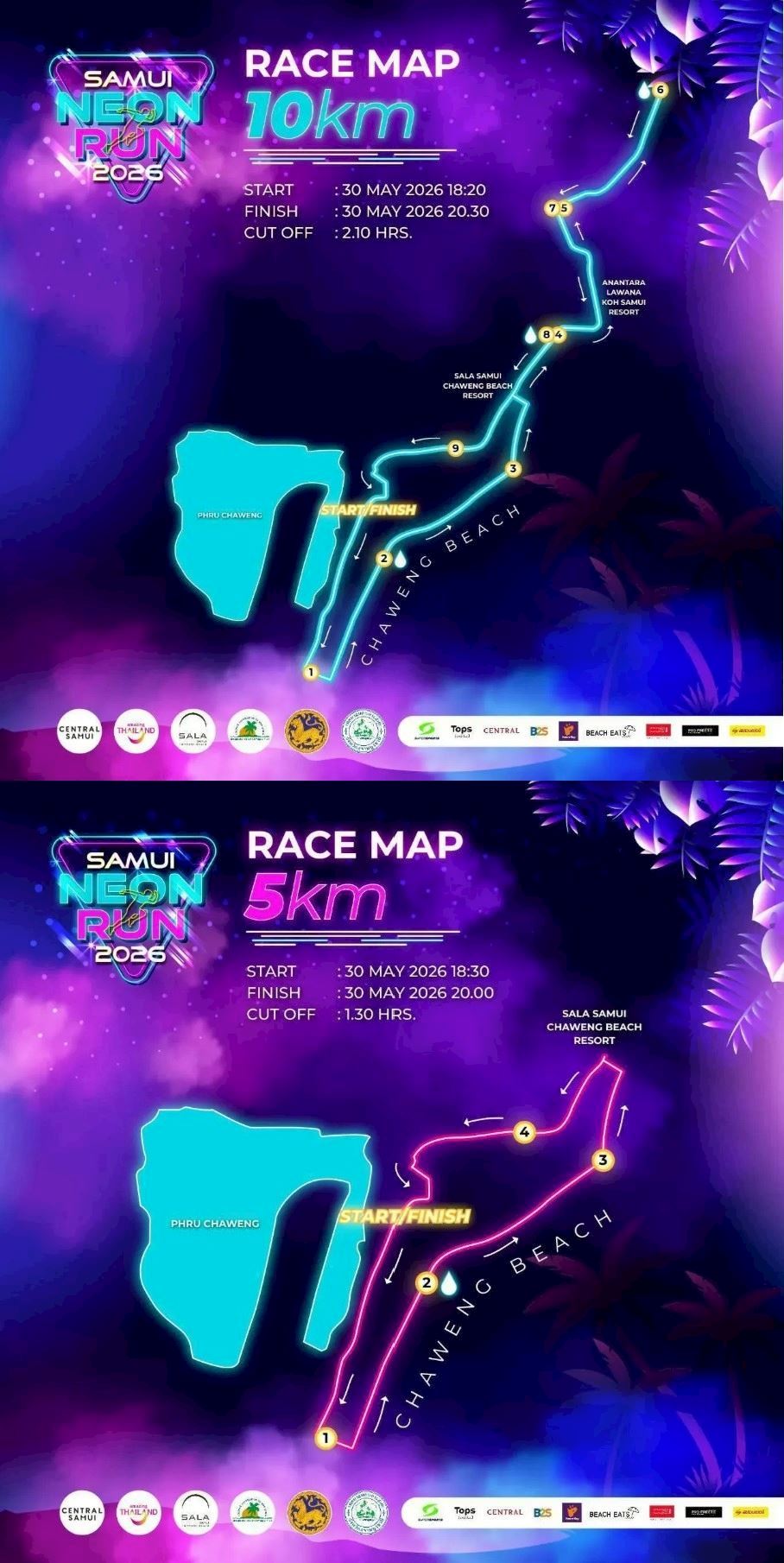Central Samui Neon Run Routenkarte