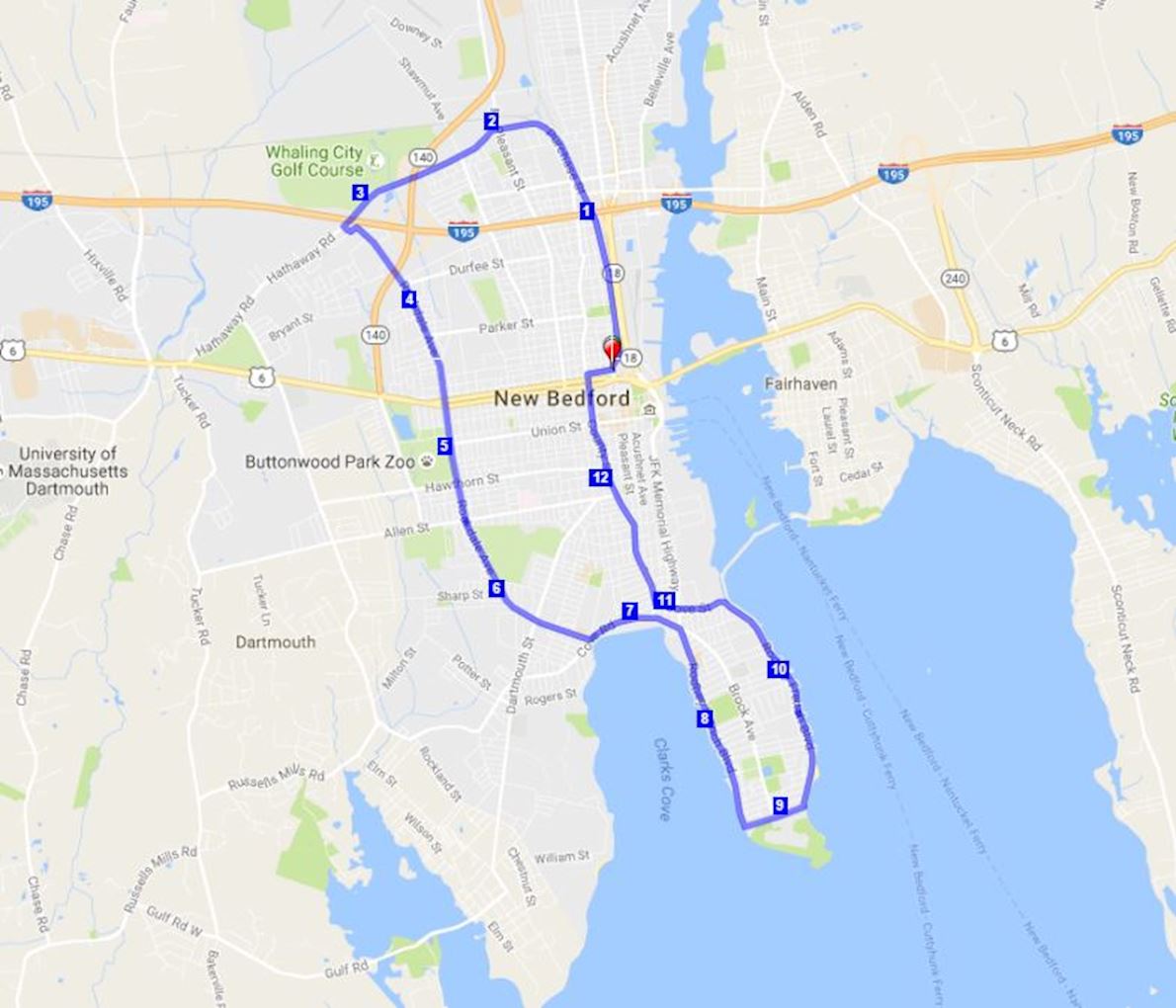 New Bedford Half Marathon Mappa del percorso