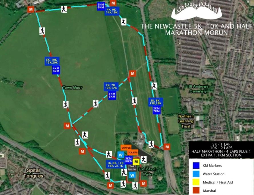 Newcastle 1.5k, 5k, 10k & Half Marathon MoRun Routenkarte