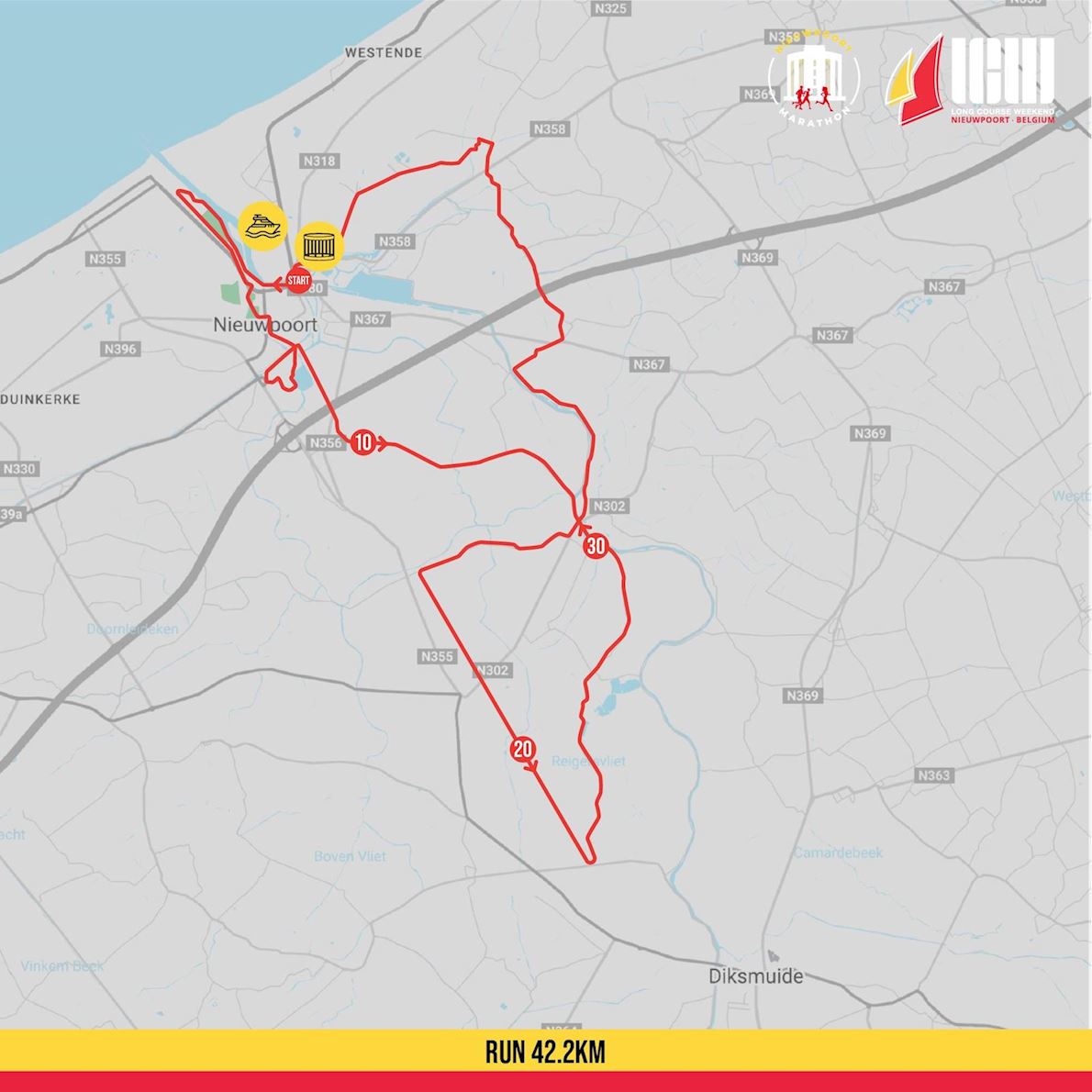 Nieuwpoort Marathon Mappa del percorso