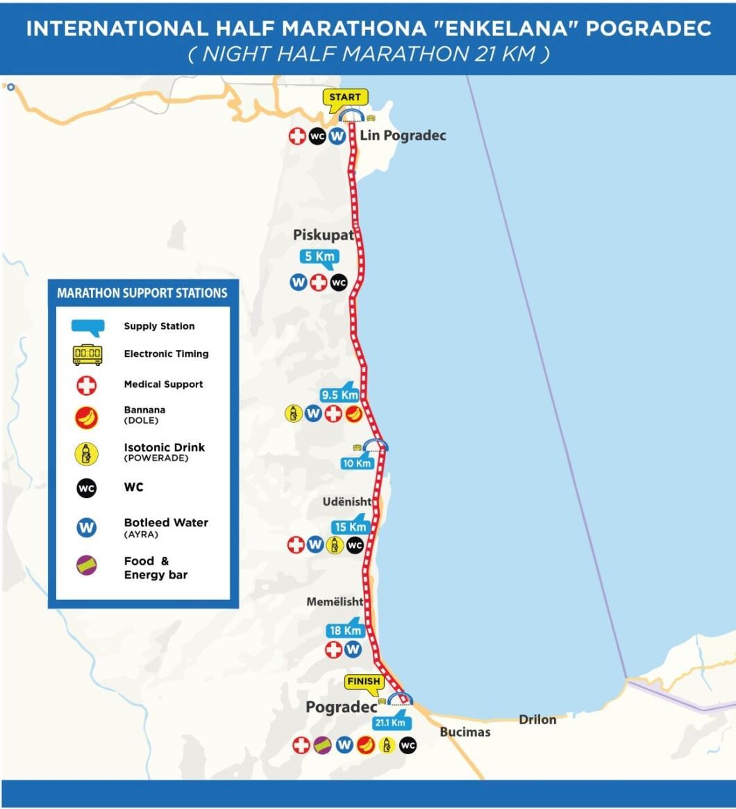 Night Half Marathon "Enkelana" in Pogradec Mappa del percorso