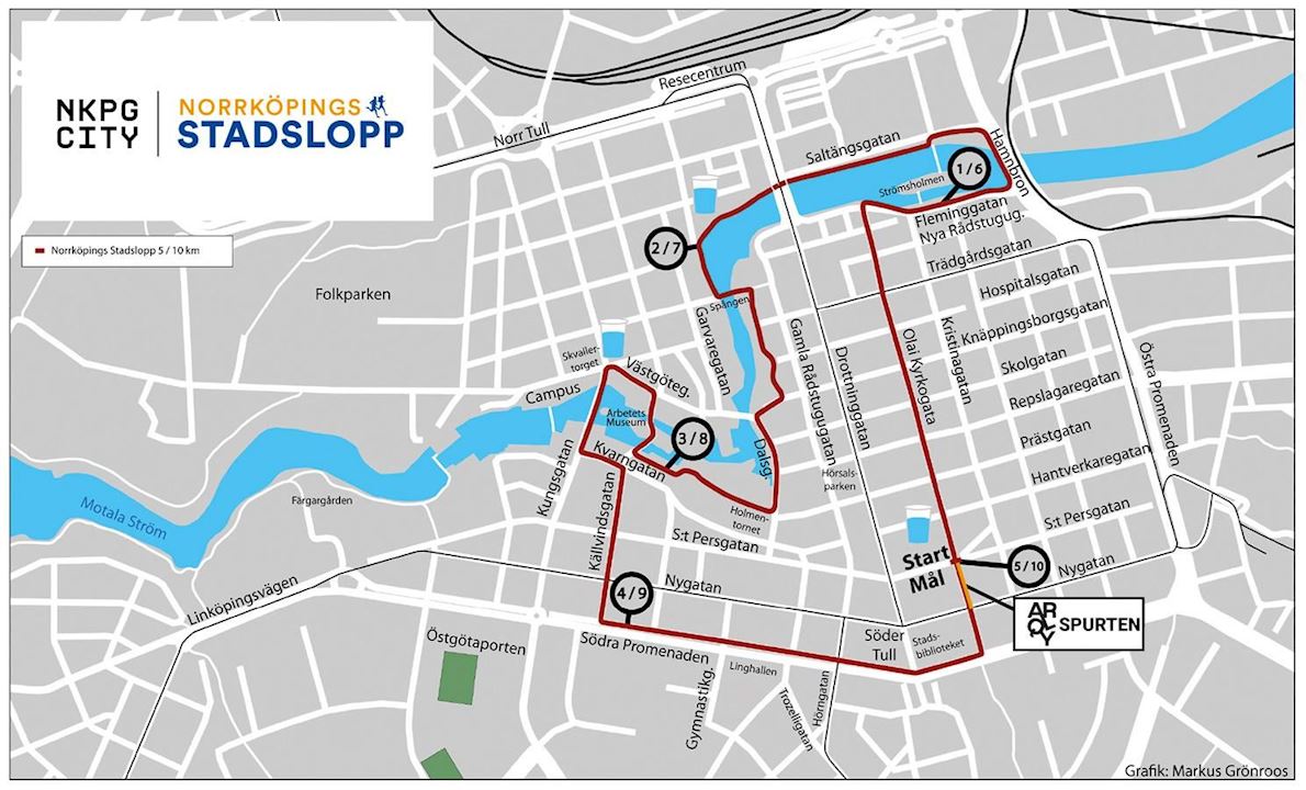 NKPG City Norrköpings Stadslopp 5k and 10k Route Map
