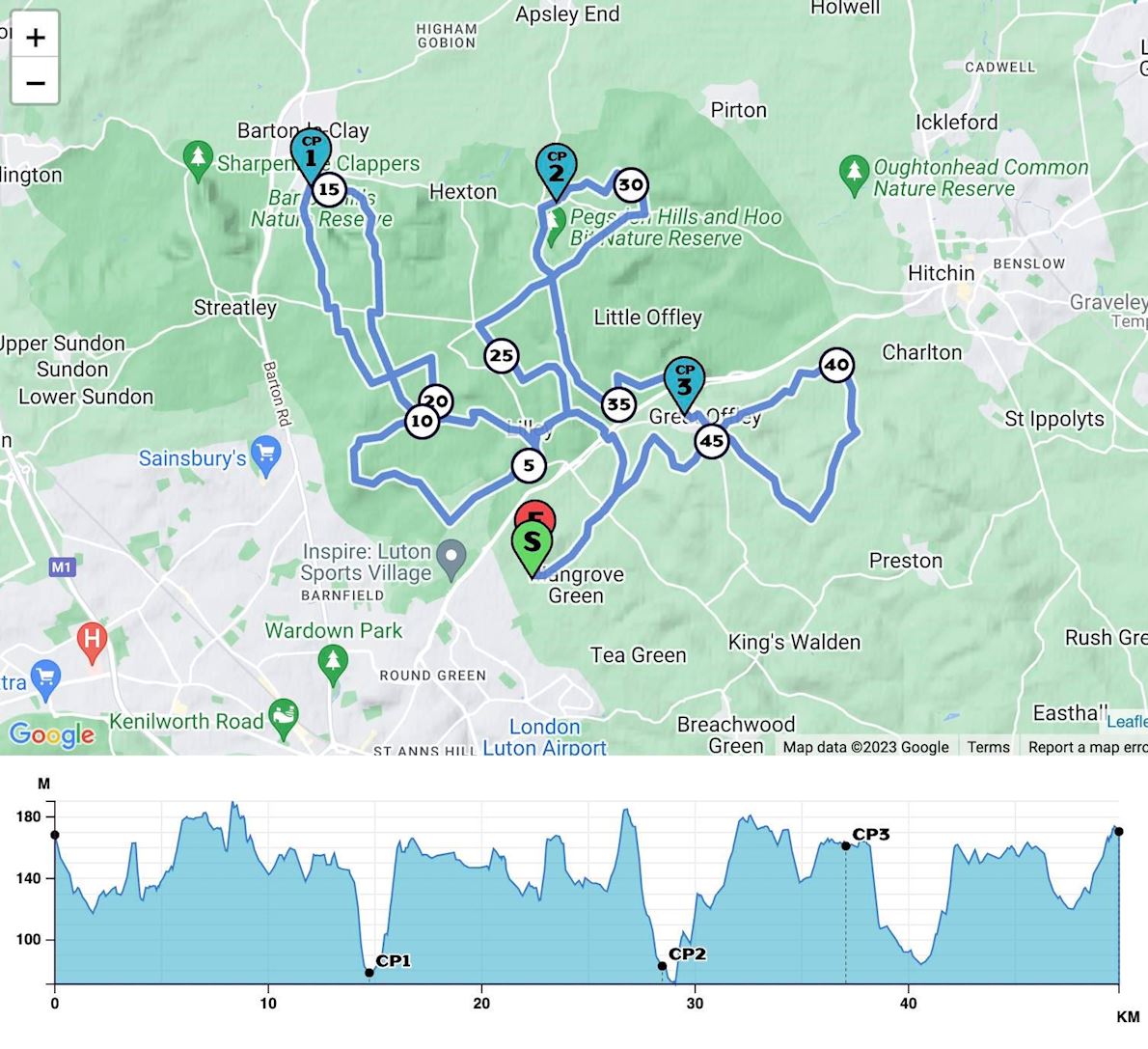 North Chilterns 50K Route Map