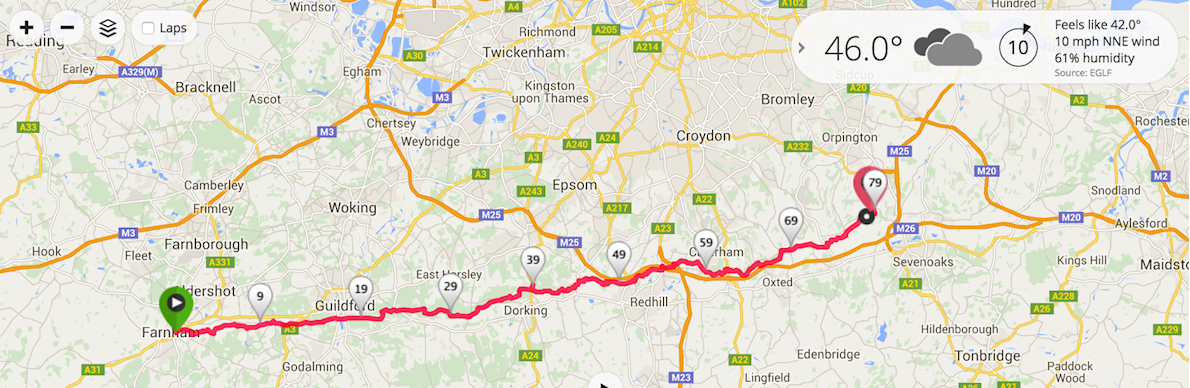 North Downs Way 50 MAPA DEL RECORRIDO DE