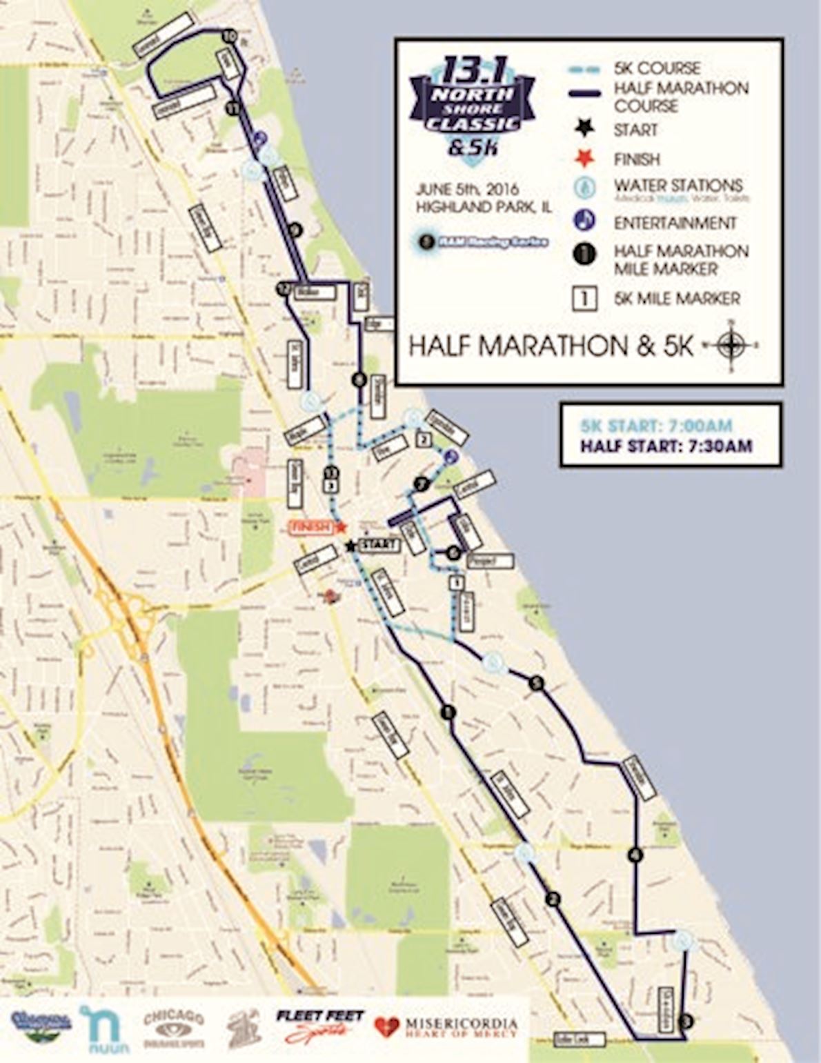 Highland Park Half Marathon, 5K and 1-Mile Walk Route Map