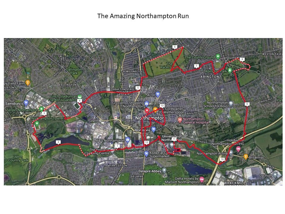 The amazing Northampton run Routenkarte