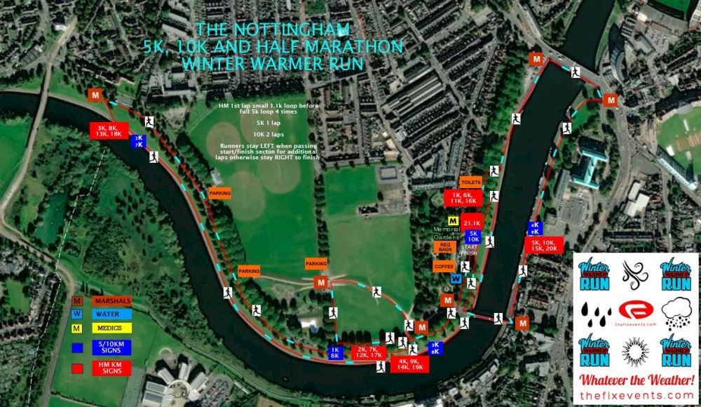 Nottingham 5k, 10k and Half Marathon Winter Warmer Run Route Map