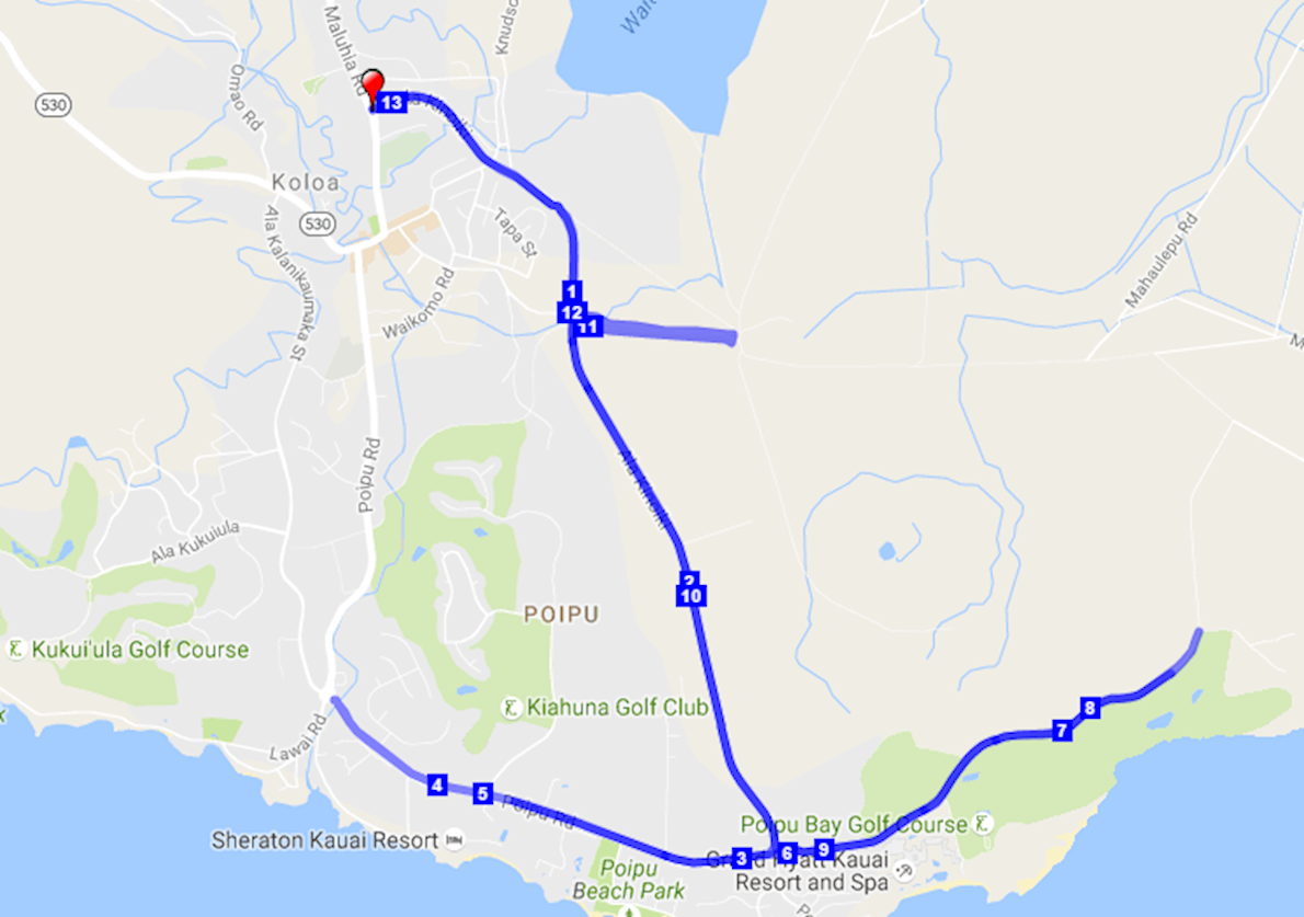 Old Koloa Sugar Mill Run Route Map