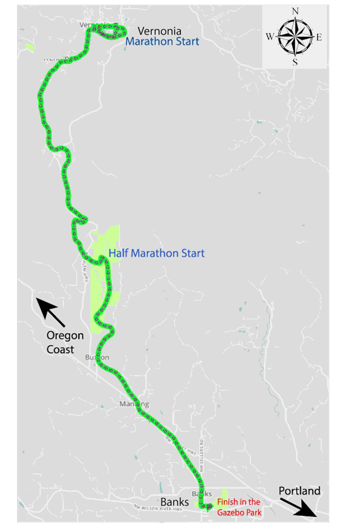 Oregon Marathon Routenkarte