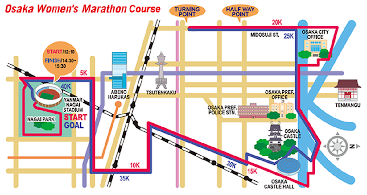 Osaka International Women's Marathon Mappa del percorso