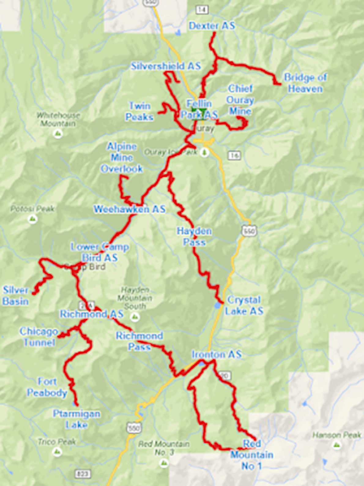 Ouray 100 Mile Endurance Run Route Map