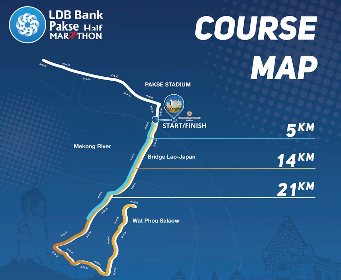 The LDB Bank Pakse Half Marathon Mappa del percorso