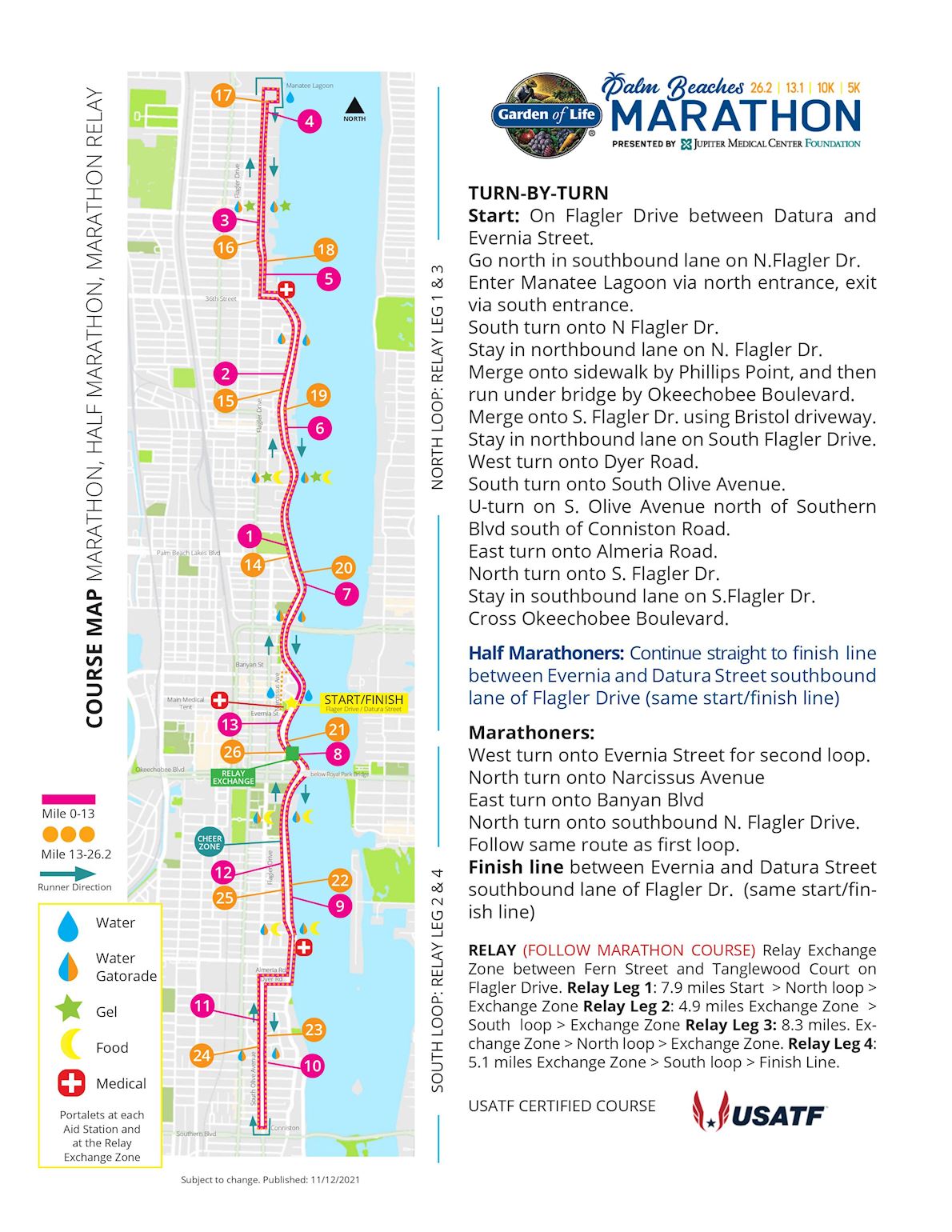 Garden of life Palm Beaches Marathon Mappa del percorso