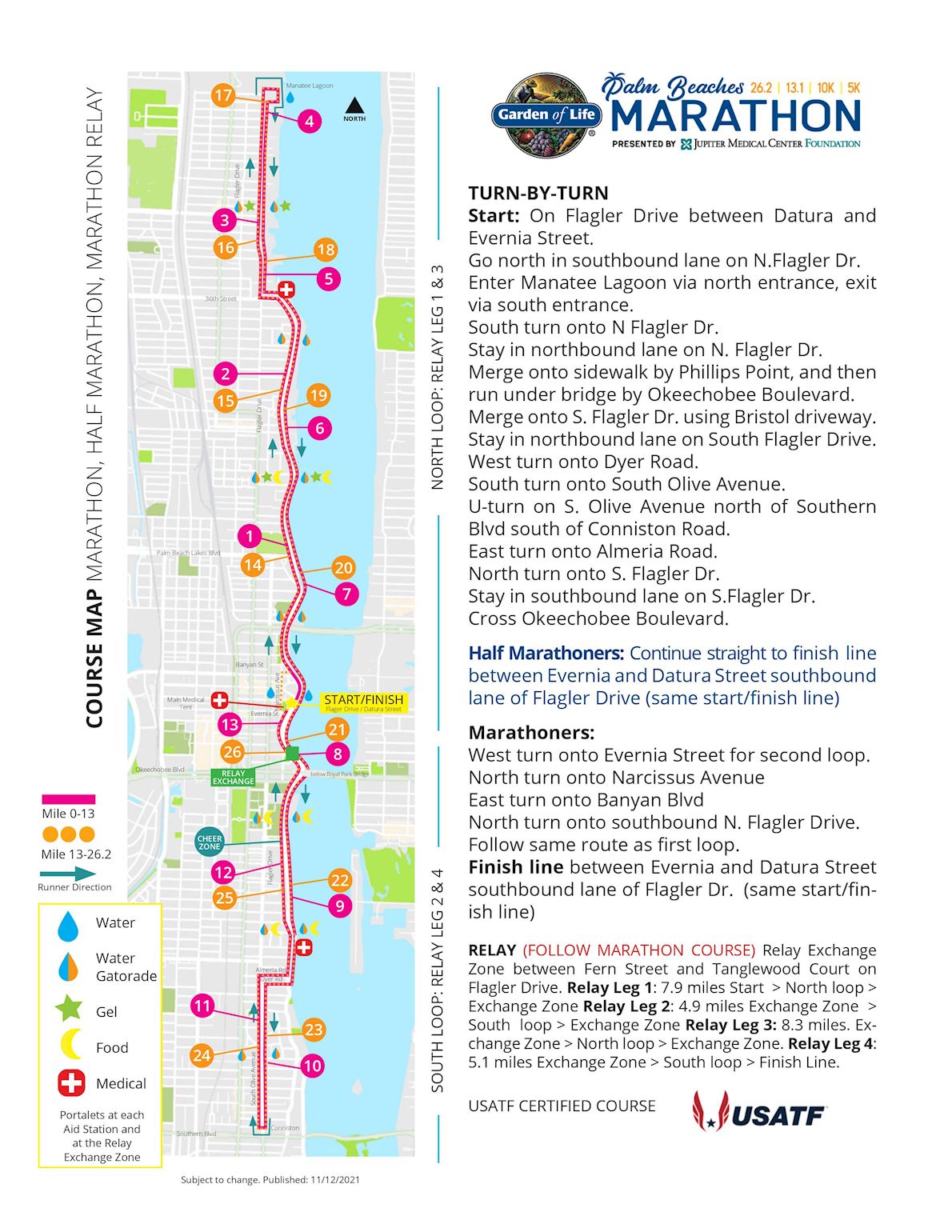 Garden of life Palm Beaches Marathon MAPA DEL RECORRIDO DE