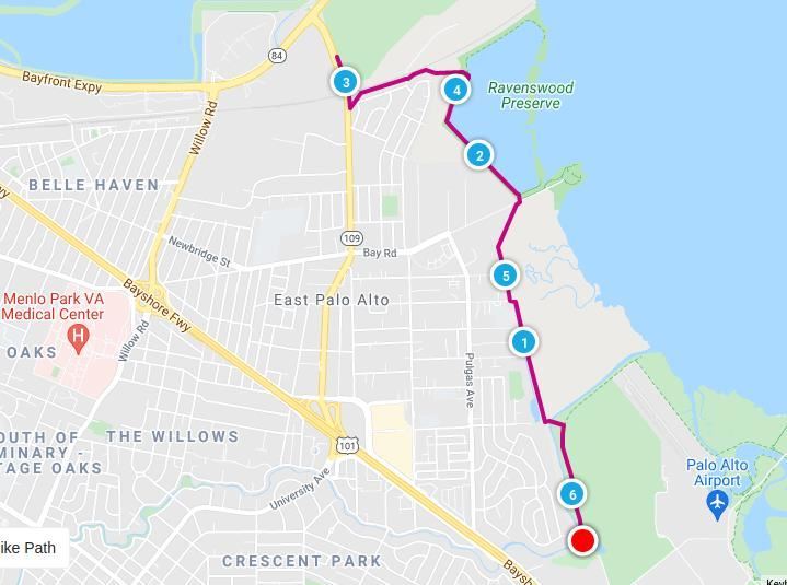 Palo Alto 10K, 5K Run/Walk and Double 15K Route Map