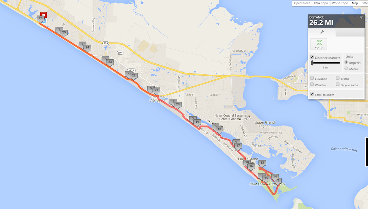 Panama City Beach Marathon Route Map