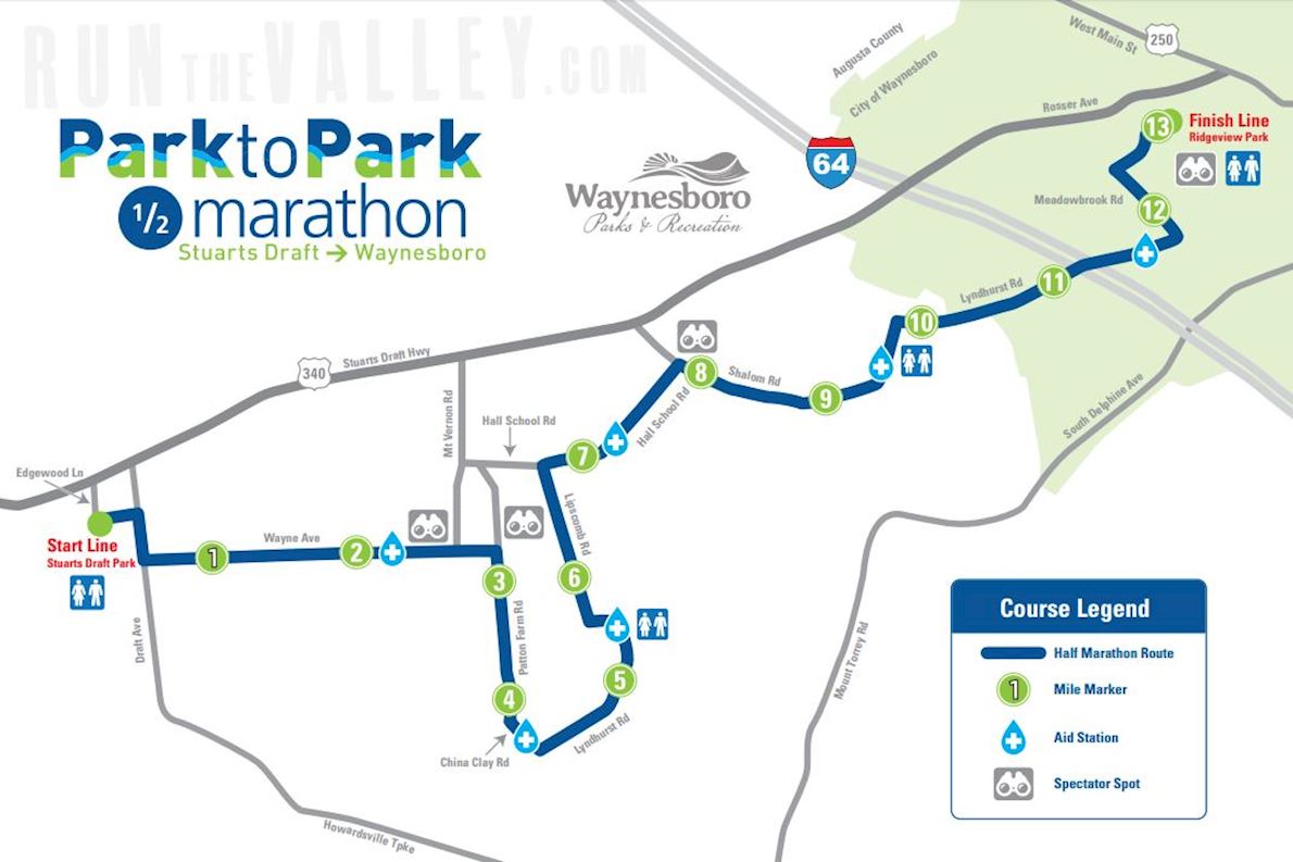 Run the Valley Park to Park 1/2 Marathon Mappa del percorso