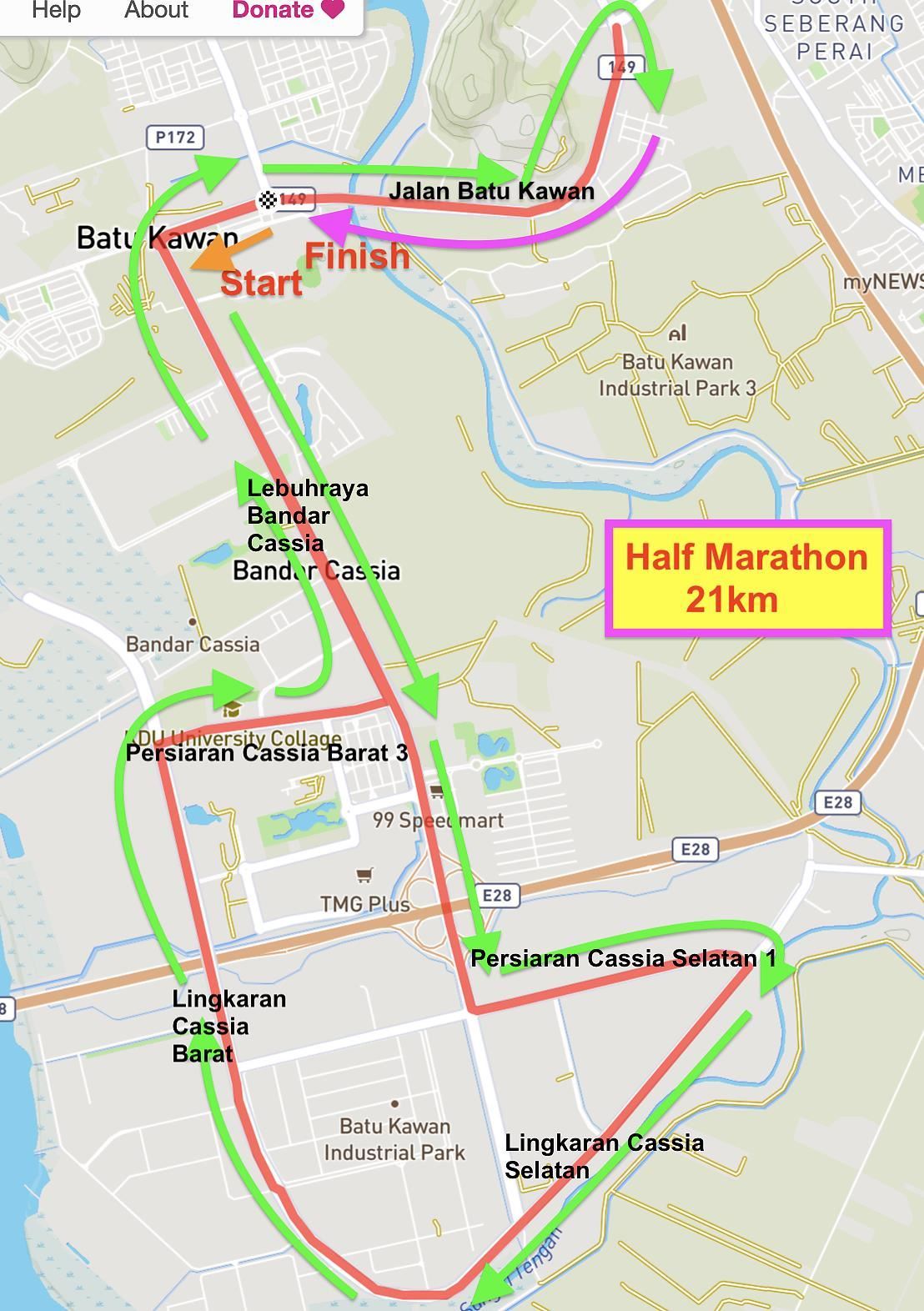 Penang Half Marathon Mappa del percorso