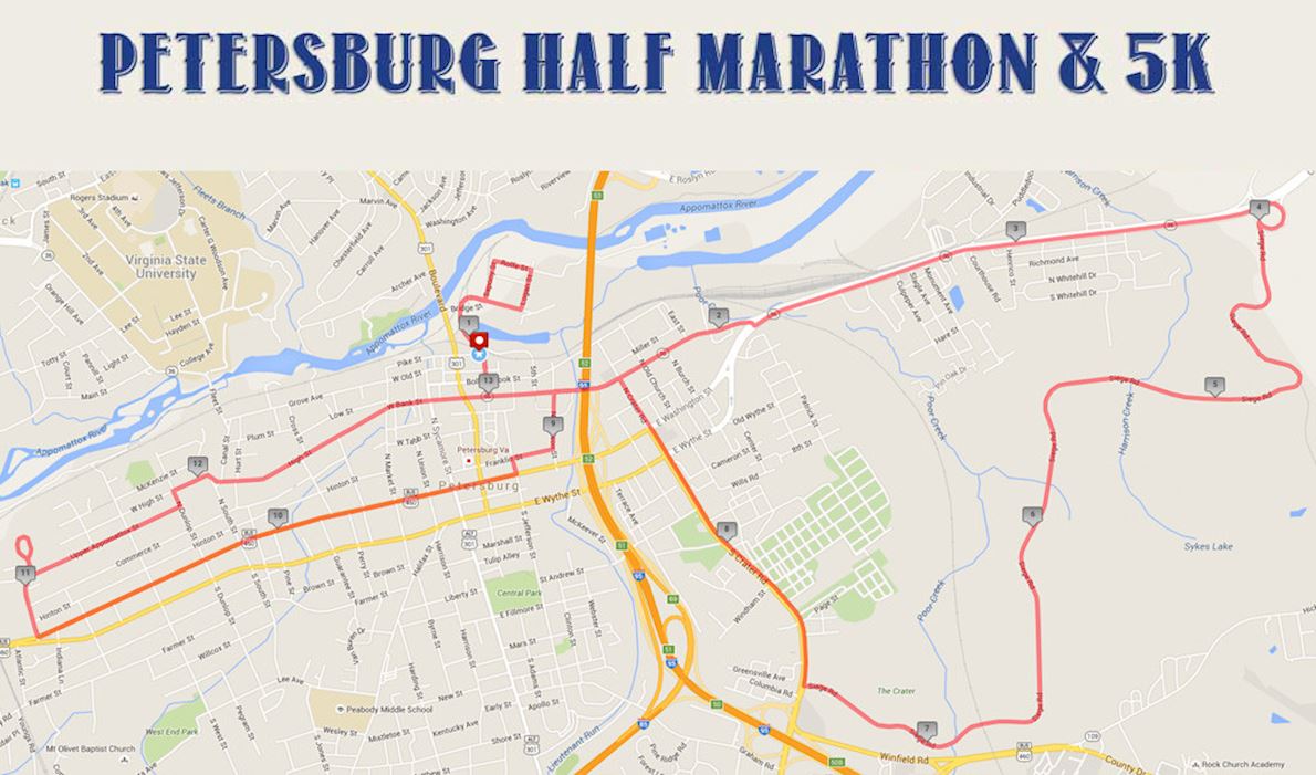 Petersburg Half Marathon & 5K Route Map