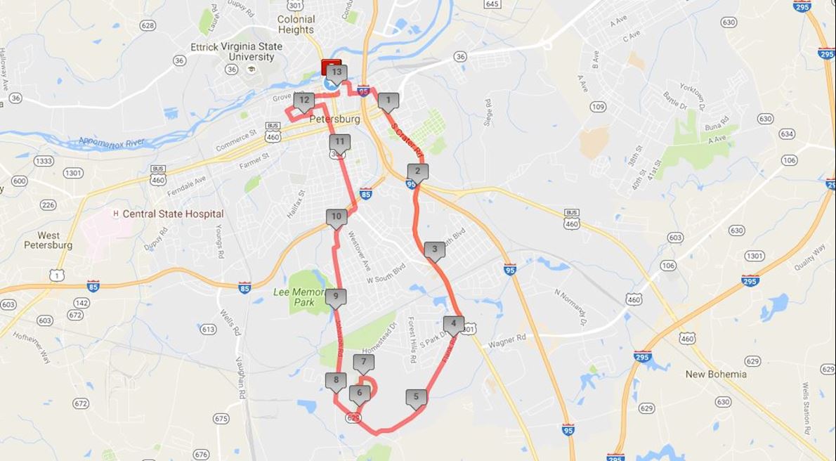 Petersburg Halloween Half Marathon & 5K 路线图