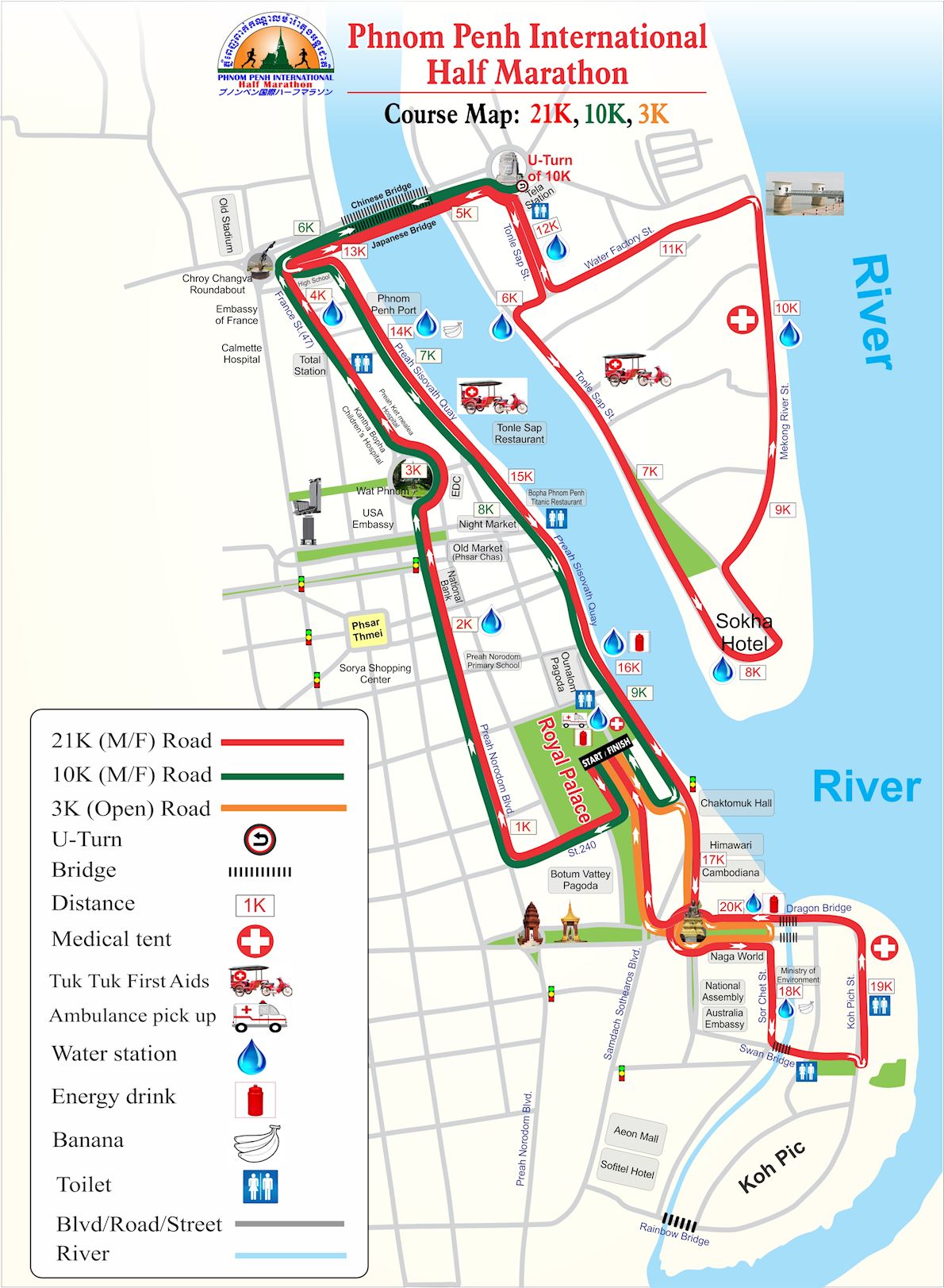 Phnom Penh International Half Marathon Mappa del percorso