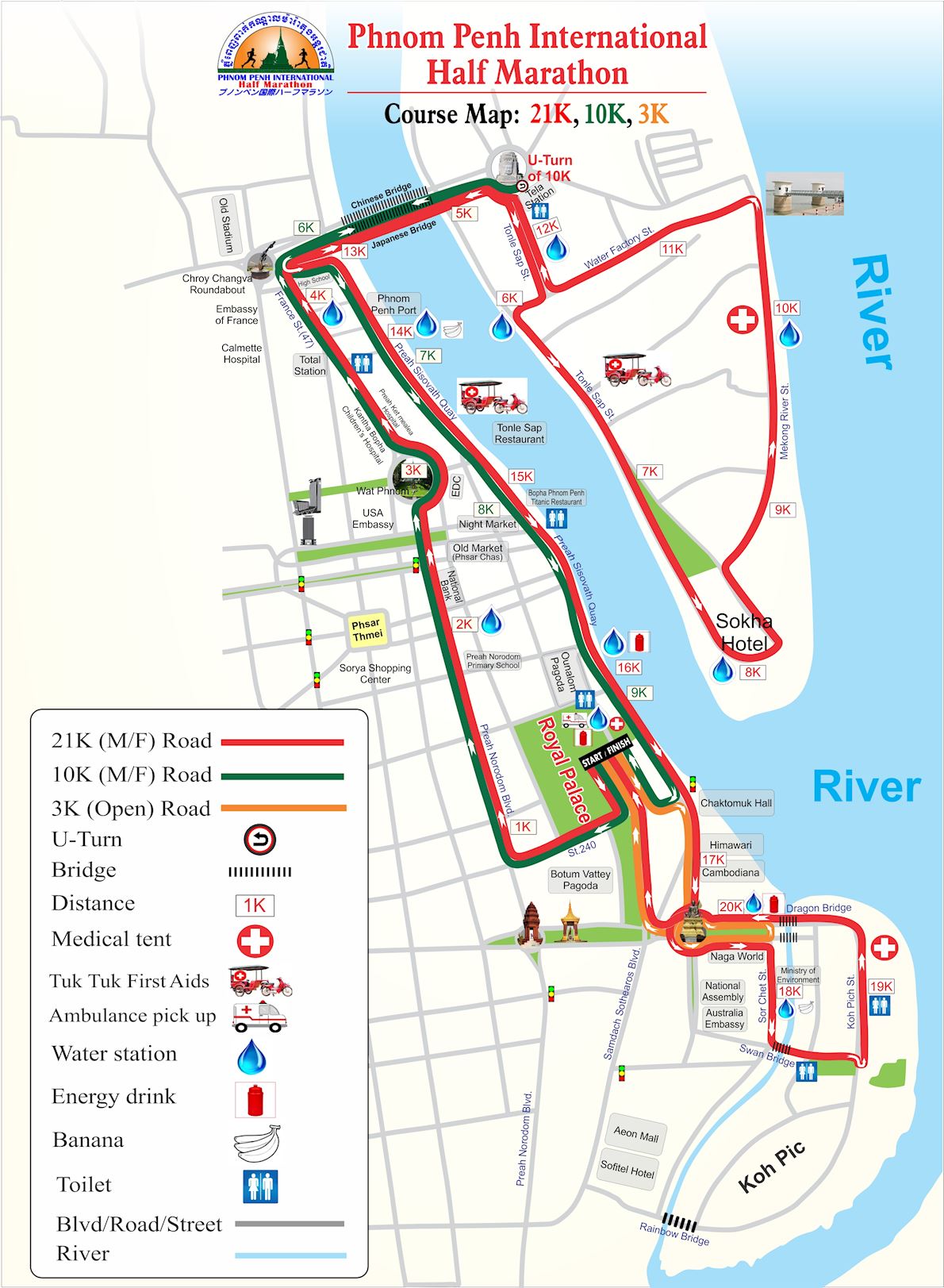 Phnom Penh International Half Marathon Routenkarte