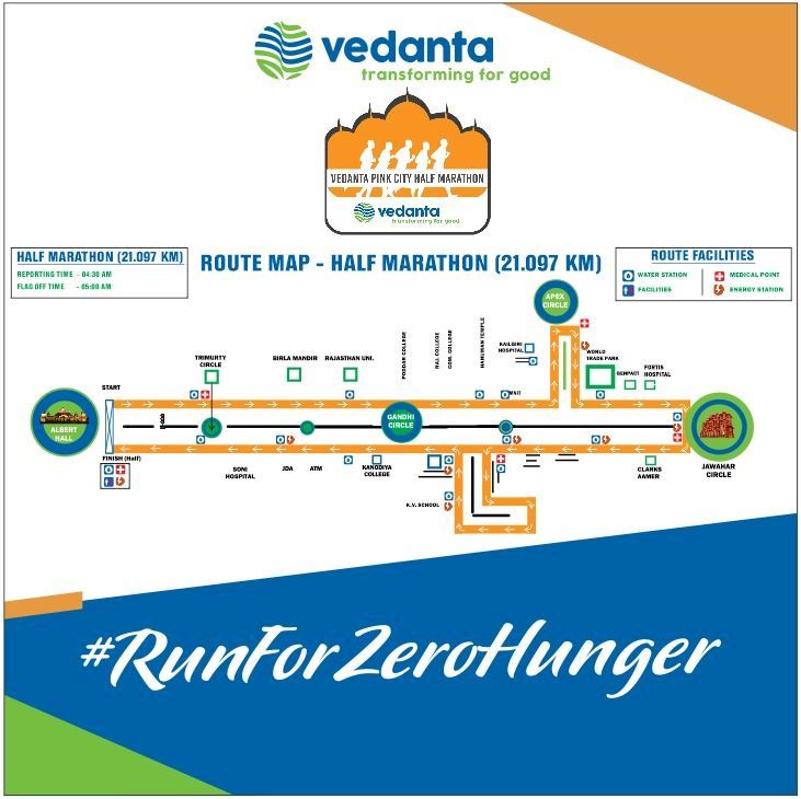 Vedatna Pink City Half Marathon - Jaipur  Route Map