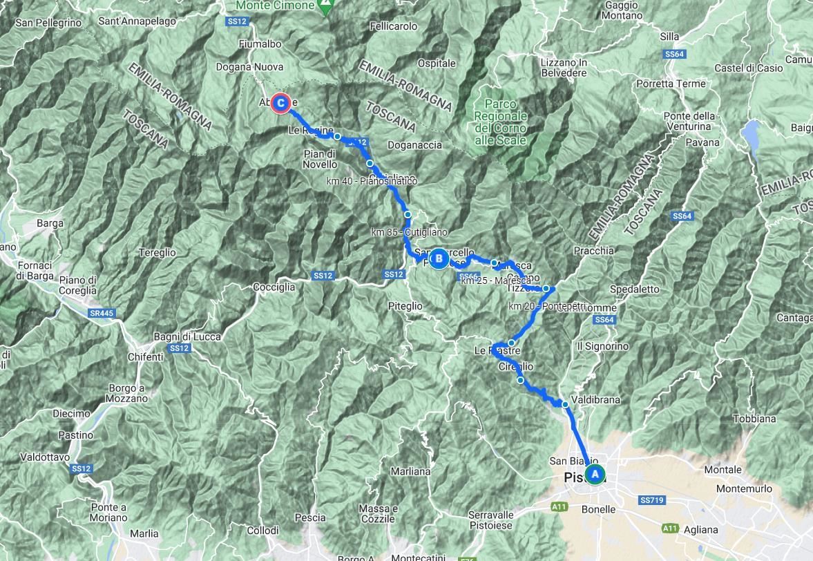 Pistoia Abetone (Tuscany) Routenkarte